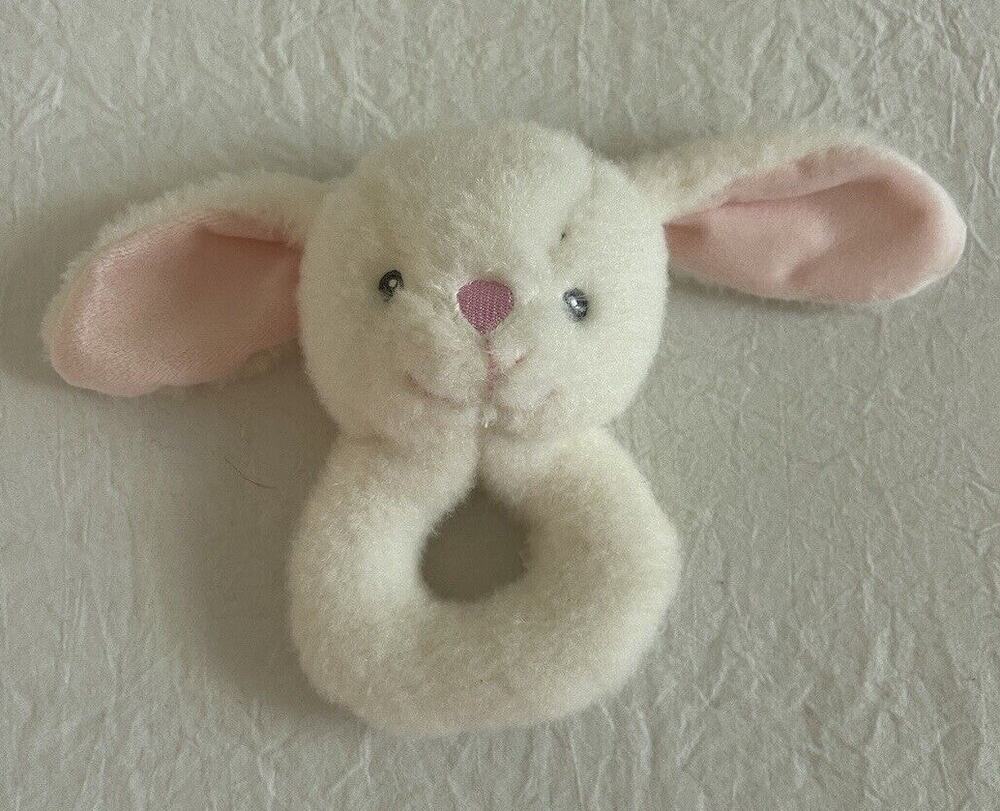Bunny Rabbit Baby Hand Rattle Lovey Cream Pink Plush 6" Baby Toy Easter B350